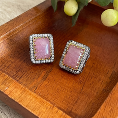 Colourful Stone Ear Studs - Baby Pink