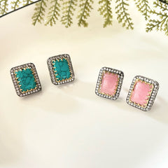 Colourful Stone Ear Studs - Baby Pink