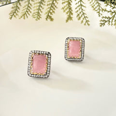 Colourful Stone Ear Studs - Baby Pink