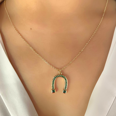 Green Horse Shoe Good Luck Charm Pendant Necklace