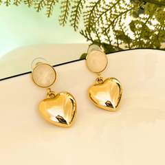 Heart Danglers Gold Earrings