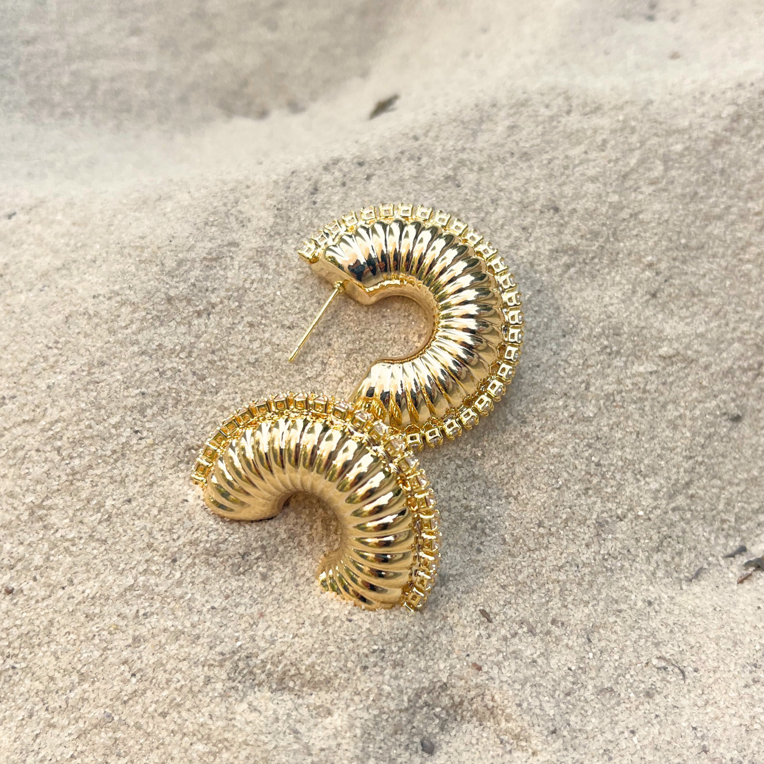 Snail Gold Ear Studs with Diamonte