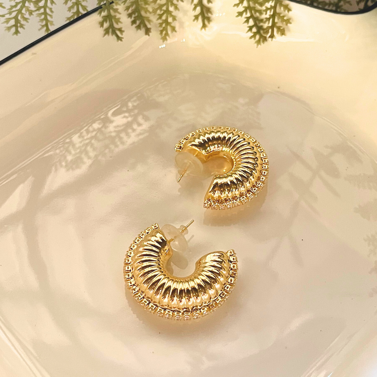 Snail Gold Ear Studs with Diamonte