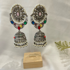 Aliya Multicolour Oxidized Jhumka Earrings