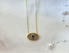 Blue Gold Evil Eye Necklace