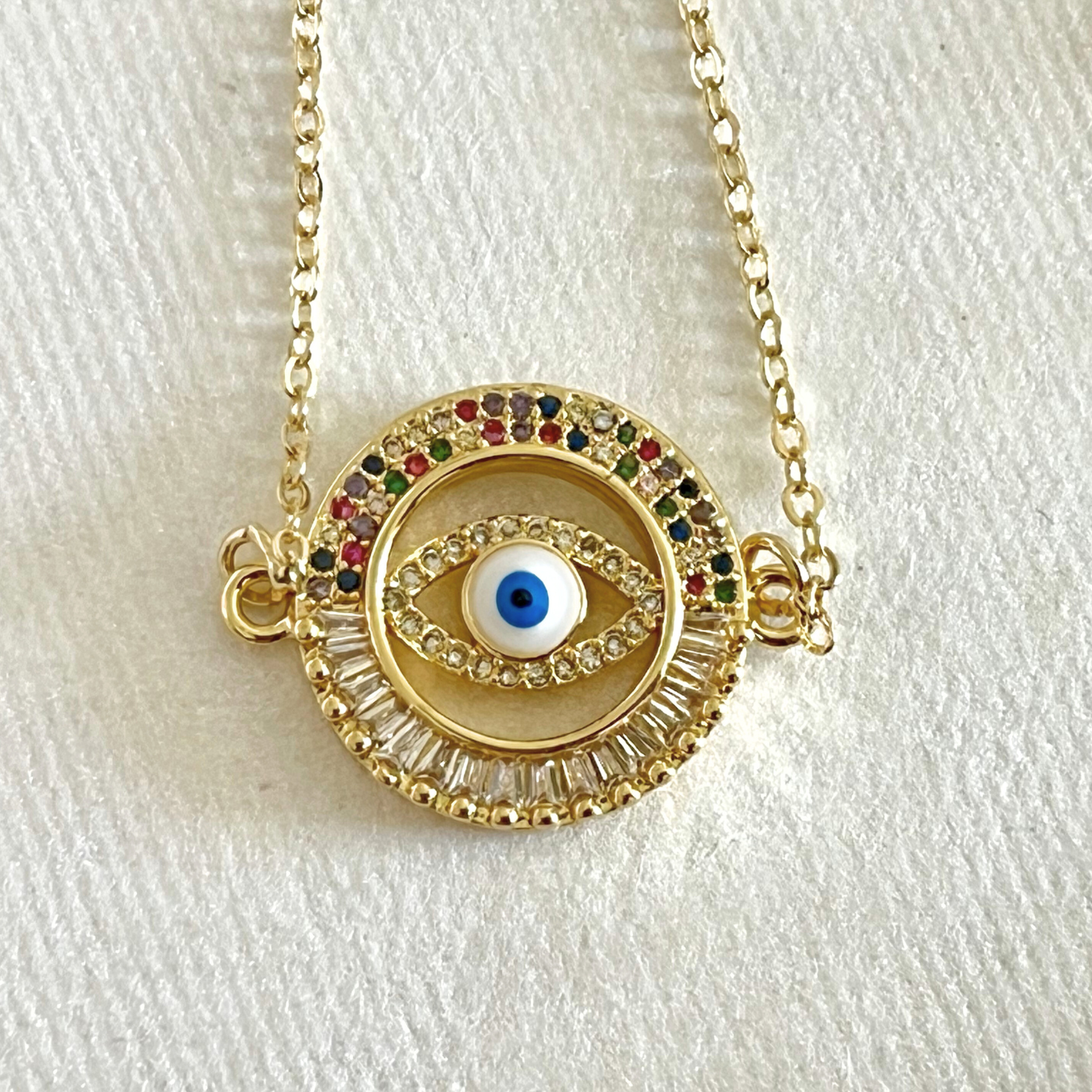 Multi-coloured Round Evil Eye Pendant Necklace