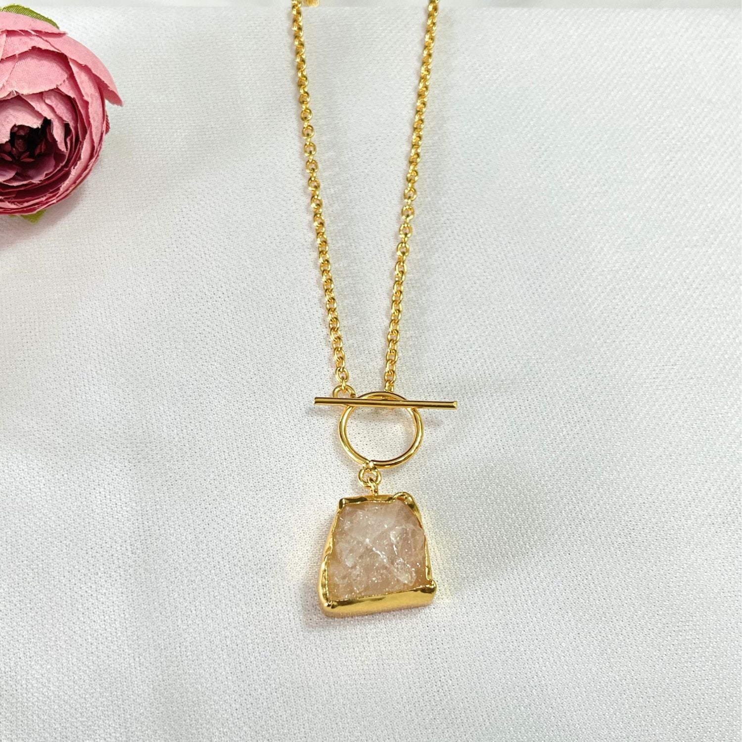 Infinite Love Opulent Pink Natural Stone Pendant Necklace