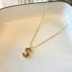 Initial 'S' Multicolor Zirconia Charm Pendant Necklace